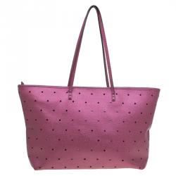 Pre Owned Fendi Metallic Purple Perforated Leather Roll Tote
