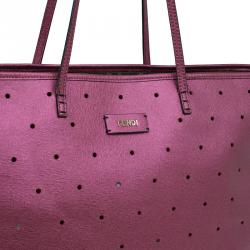 Pre Owned Fendi Metallic Purple Perforated Leather Roll Tote