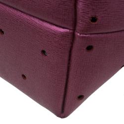 Pre Owned Fendi Metallic Purple Perforated Leather Roll Tote