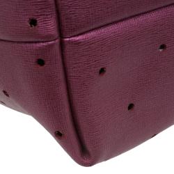 Pre Owned Fendi Metallic Purple Perforated Leather Roll Tote