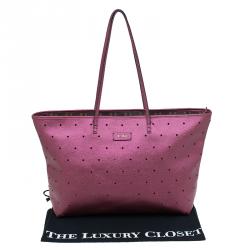 Pre Owned Fendi Metallic Purple Perforated Leather Roll Tote