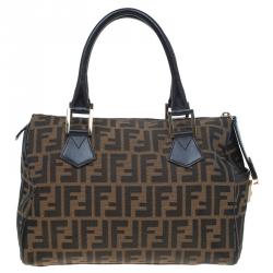 Pre Owned Fendi Tobacco Zucca Canvas Medium Boston Bag