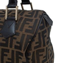 Pre Owned Fendi Tobacco Zucca Canvas Medium Boston Bag