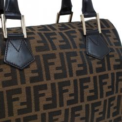 Pre Owned Fendi Tobacco Zucca Canvas Medium Boston Bag