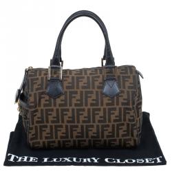 Pre Owned Fendi Tobacco Zucca Canvas Medium Boston Bag