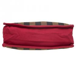 Pre Owned Fendi Tobacco/Red Pequin Canvas Simply Shopping Tote