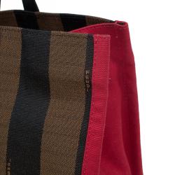 Pre Owned Fendi Tobacco/Red Pequin Canvas Simply Shopping Tote