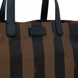 Pre Owned Fendi Tobacco/Red Pequin Canvas Simply Shopping Tote