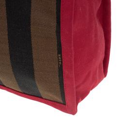 Pre Owned Fendi Tobacco/Red Pequin Canvas Simply Shopping Tote