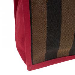 Pre Owned Fendi Tobacco/Red Pequin Canvas Simply Shopping Tote