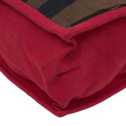 Pre Owned Fendi Tobacco/Red Pequin Canvas Simply Shopping Tote