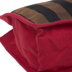 Pre Owned Fendi Tobacco/Red Pequin Canvas Simply Shopping Tote