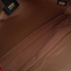 Pre Owned Fendi Tobacco/Red Pequin Canvas Simply Shopping Tote