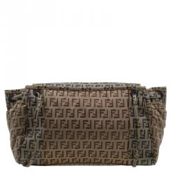 Pre Owned Fendi Beige/Brown Zucchino Coated Canvas Drawstring Flap Crossbody Bag