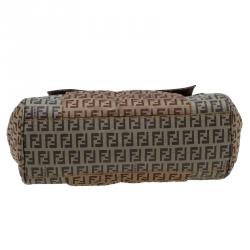 Pre Owned Fendi Beige/Brown Zucchino Coated Canvas Drawstring Flap Crossbody Bag