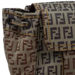 Pre Owned Fendi Beige/Brown Zucchino Coated Canvas Drawstring Flap Crossbody Bag
