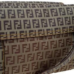 Pre Owned Fendi Beige/Brown Zucchino Coated Canvas Drawstring Flap Crossbody Bag