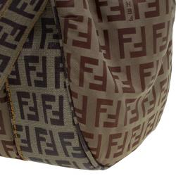 Pre Owned Fendi Beige/Brown Zucchino Coated Canvas Drawstring Flap Crossbody Bag
