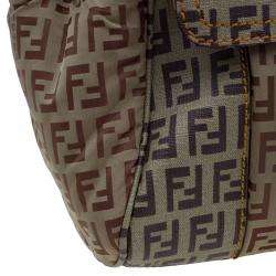 Pre Owned Fendi Beige/Brown Zucchino Coated Canvas Drawstring Flap Crossbody Bag