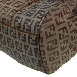 Pre Owned Fendi Beige/Brown Zucchino Coated Canvas Drawstring Flap Crossbody Bag