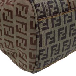 Pre Owned Fendi Beige/Brown Zucchino Coated Canvas Drawstring Flap Crossbody Bag