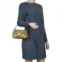 Pre Owned Fendi Gold Zucchino Canvas Mini Mama Shoulder Bag