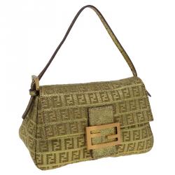 Pre Owned Fendi Gold Zucchino Canvas Mini Mama Shoulder Bag