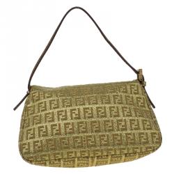 Pre Owned Fendi Gold Zucchino Canvas Mini Mama Shoulder Bag
