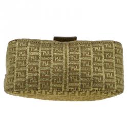 Pre Owned Fendi Gold Zucchino Canvas Mini Mama Shoulder Bag