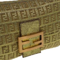 Pre Owned Fendi Gold Zucchino Canvas Mini Mama Shoulder Bag