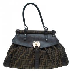 Pre Owned Fendi Tobacco Zucca Canvas and Leather Medium Magic Bag