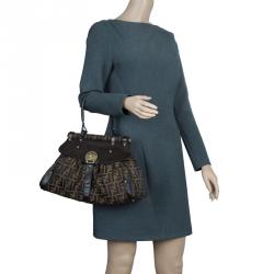 Pre Owned Fendi Tobacco Zucca Canvas and Leather Medium Magic Bag