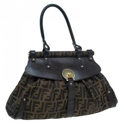 Pre Owned Fendi Tobacco Zucca Canvas and Leather Medium Magic Bag