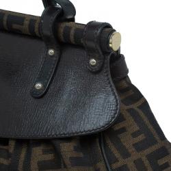 Pre Owned Fendi Tobacco Zucca Canvas and Leather Medium Magic Bag