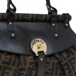 Pre Owned Fendi Tobacco Zucca Canvas and Leather Medium Magic Bag