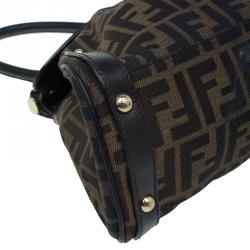 Pre Owned Fendi Tobacco Zucca Canvas and Leather Medium Magic Bag