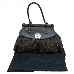 Pre Owned Fendi Tobacco Zucca Canvas and Leather Medium Magic Bag