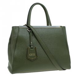 Pre Owned Fendi Olive Green Saffiano Leather 2Jours Tote