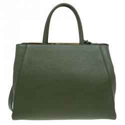 Pre Owned Fendi Olive Green Saffiano Leather 2Jours Tote