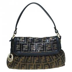 Pre Owned Fendi Tobacco Zucca Canvas and Sequins Chef Shoulder Bag