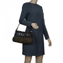 Pre Owned Fendi Tobacco Zucca Canvas and Sequins Chef Shoulder Bag