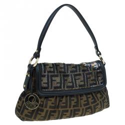 Pre Owned Fendi Tobacco Zucca Canvas and Sequins Chef Shoulder Bag