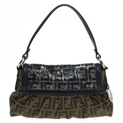 Pre Owned Fendi Tobacco Zucca Canvas and Sequins Chef Shoulder Bag