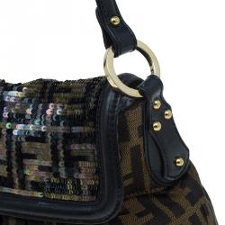 Pre Owned Fendi Tobacco Zucca Canvas and Sequins Chef Shoulder Bag
