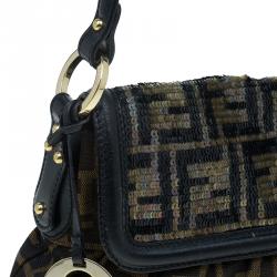 Pre Owned Fendi Tobacco Zucca Canvas and Sequins Chef Shoulder Bag