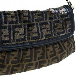 Pre Owned Fendi Tobacco Zucca Canvas and Sequins Chef Shoulder Bag