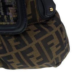 Pre Owned Fendi Tobacco Zucca Canvas and Sequins Chef Shoulder Bag