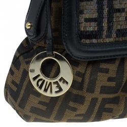 Pre Owned Fendi Tobacco Zucca Canvas and Sequins Chef Shoulder Bag