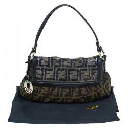 Pre Owned Fendi Tobacco Zucca Canvas and Sequins Chef Shoulder Bag