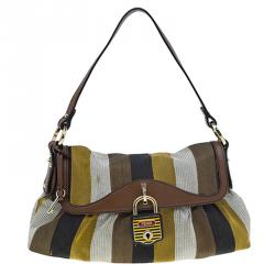 Pre Owned Fendi Multicolor Striped Canvas Limited Edition Chef Flap Bag